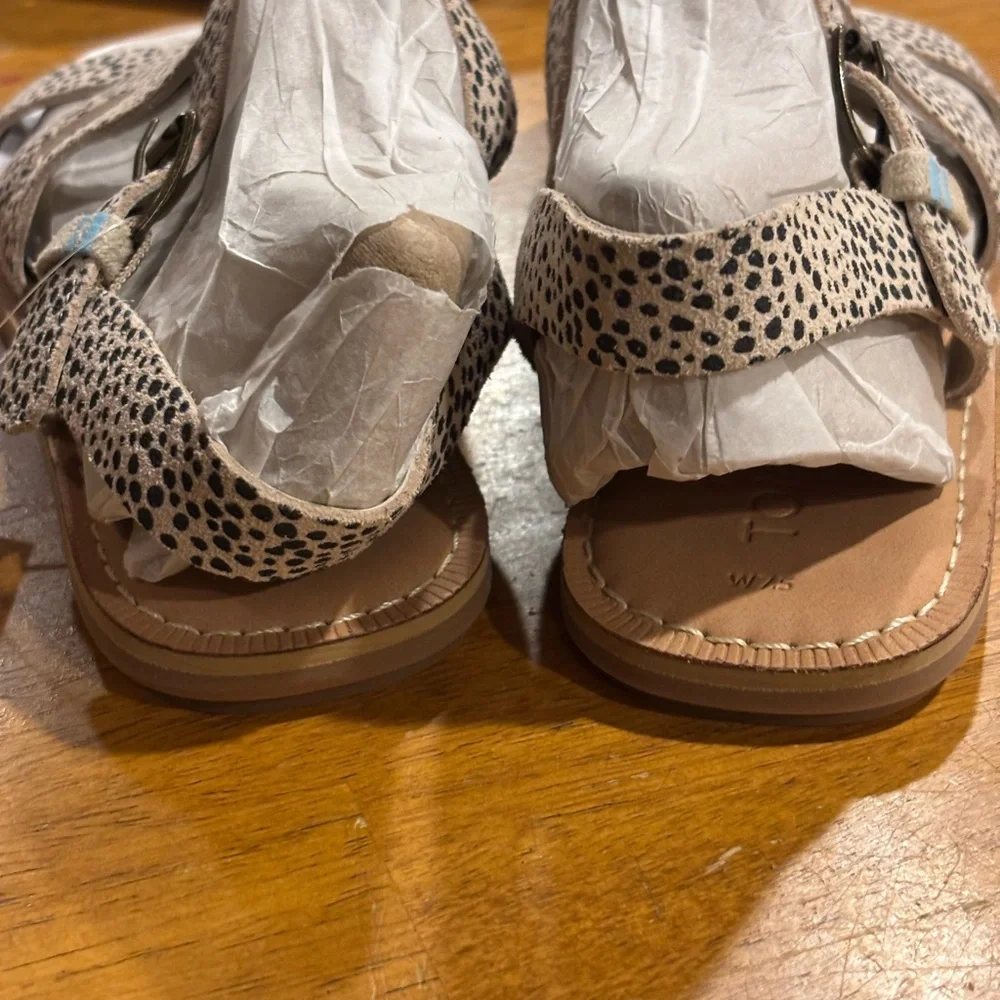 TOMS Sicily Strappy Leather Sandals – Macadamia Mini Cheetah Suede – Size 7.5 - Picture 6 of 12
